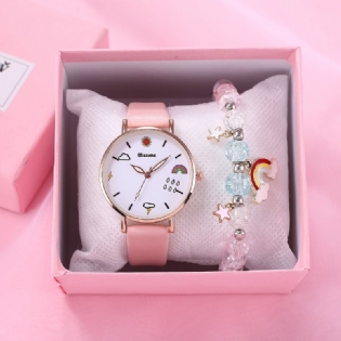 Mode Creative Cartoon Børne Quartz Watch Set Rainbow Clouds Stars Cute