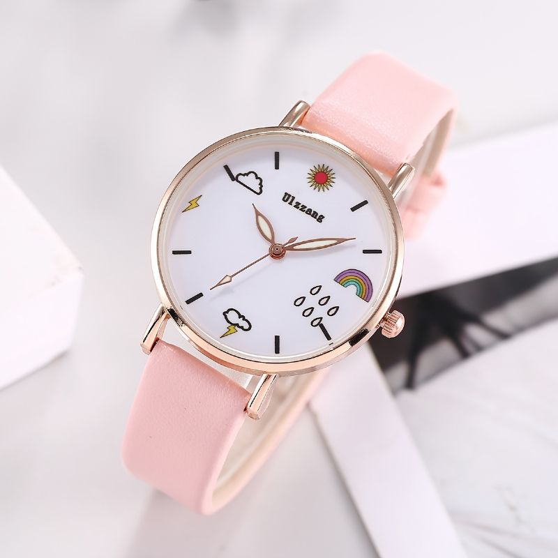 Mode Creative Cartoon Børne Quartz Watch Set Rainbow Clouds Stars Cute