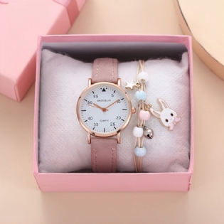 Piger Mode Pink Quartz Watch + Bunny Armbånd