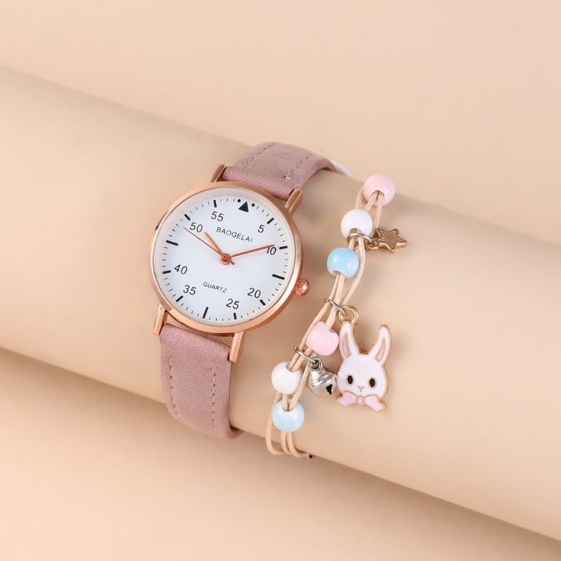 Piger Mode Pink Quartz Watch + Bunny Armbånd