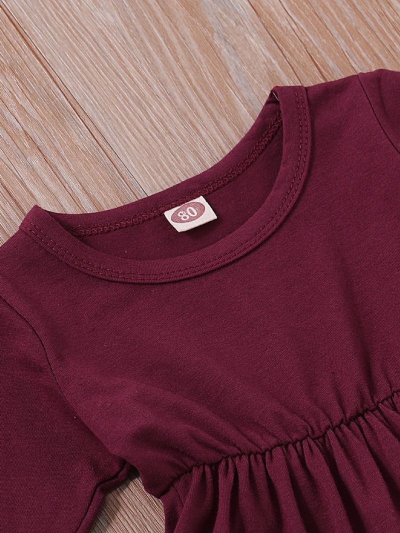 2 Stk Baby Bourgogne Langærmet Koreansk Top & Blomsterbundt Sæt