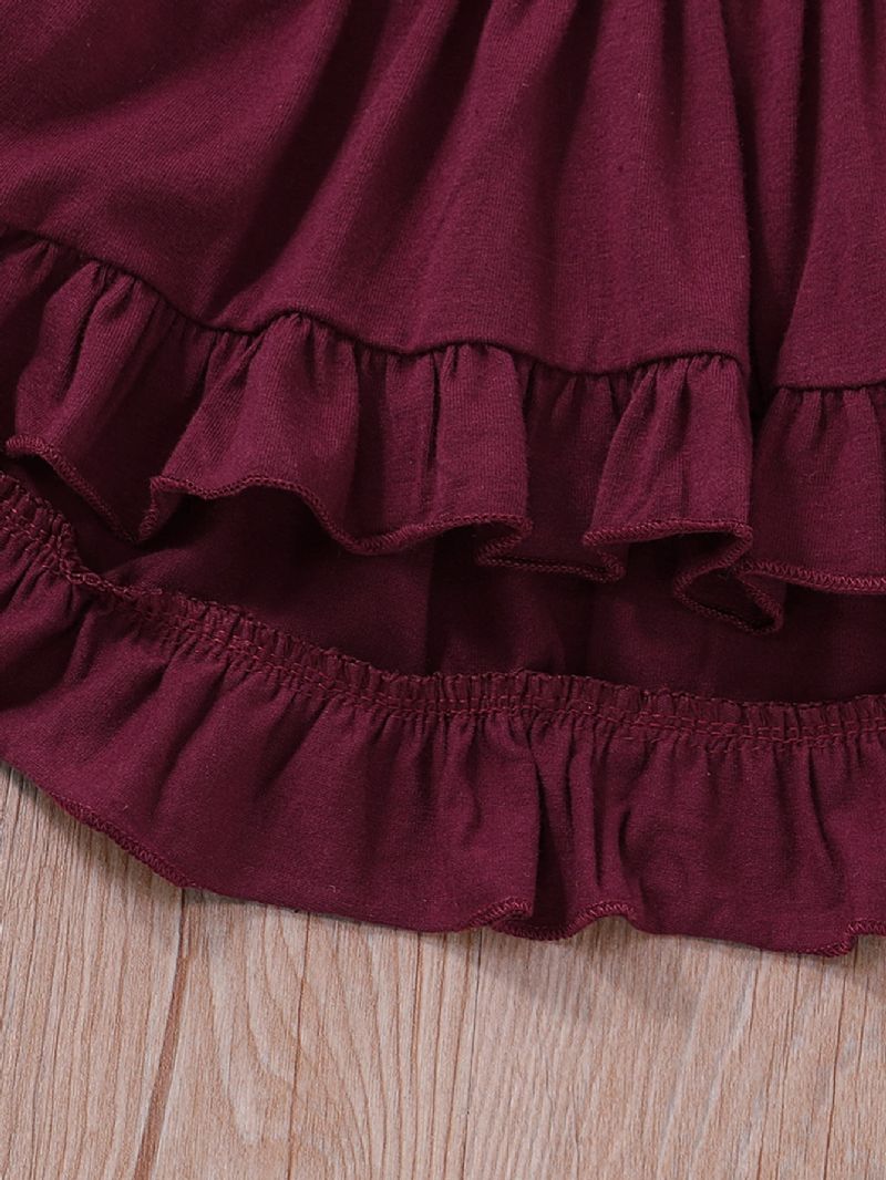 2 Stk Baby Bourgogne Langærmet Koreansk Top & Blomsterbundt Sæt