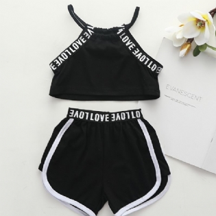 2 Stk Baby Piger Brev Print Crop Cami Top & Shorts Sæt Børnetøj