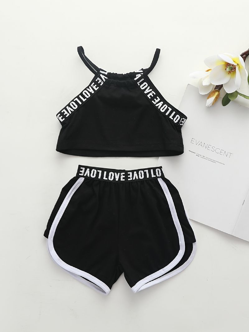 2 Stk Baby Piger Brev Print Crop Cami Top & Shorts Sæt Børnetøj