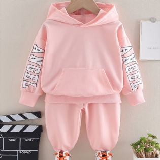 2 Stk Baby Piger Hættetrøje Brevtryk Langærmet Pullover Sweatshirt & Bukser Sæt