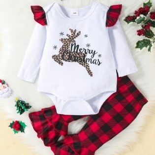 2 Stk Baby Piger Jul Langærmet Romper Plaid Flared Bukser