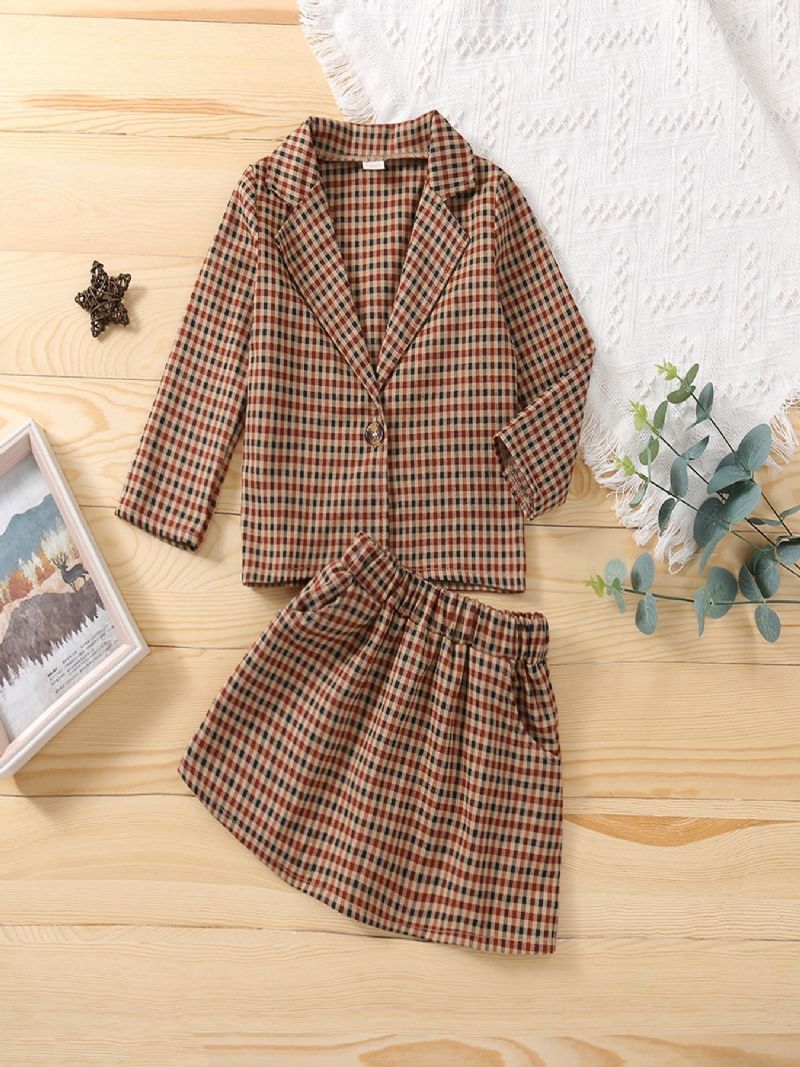2 Stk Baby Piger Mode Casual Ensfarvet Plaid Sæt