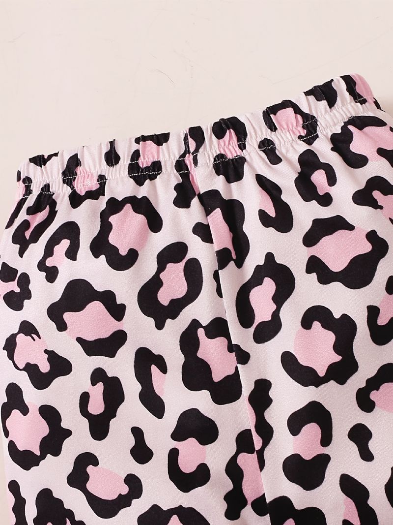 2 Stk Babypiger Sødt Sæt Med Leopardprint Flæsede Toppe & Bukser Til Vinter