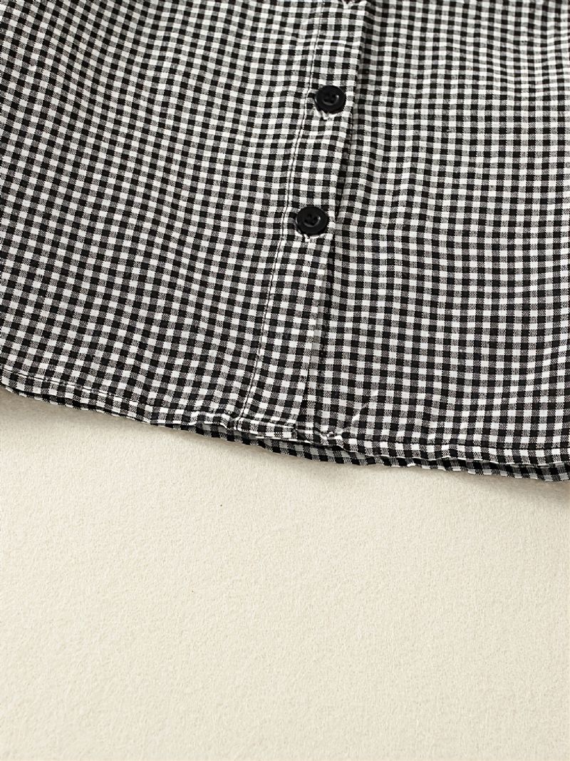 2 Stk Efterår Vinter Piger Casual Sort Plaid Skjorte + Gul Strikket Stribet Slanke Nederdel Sæt