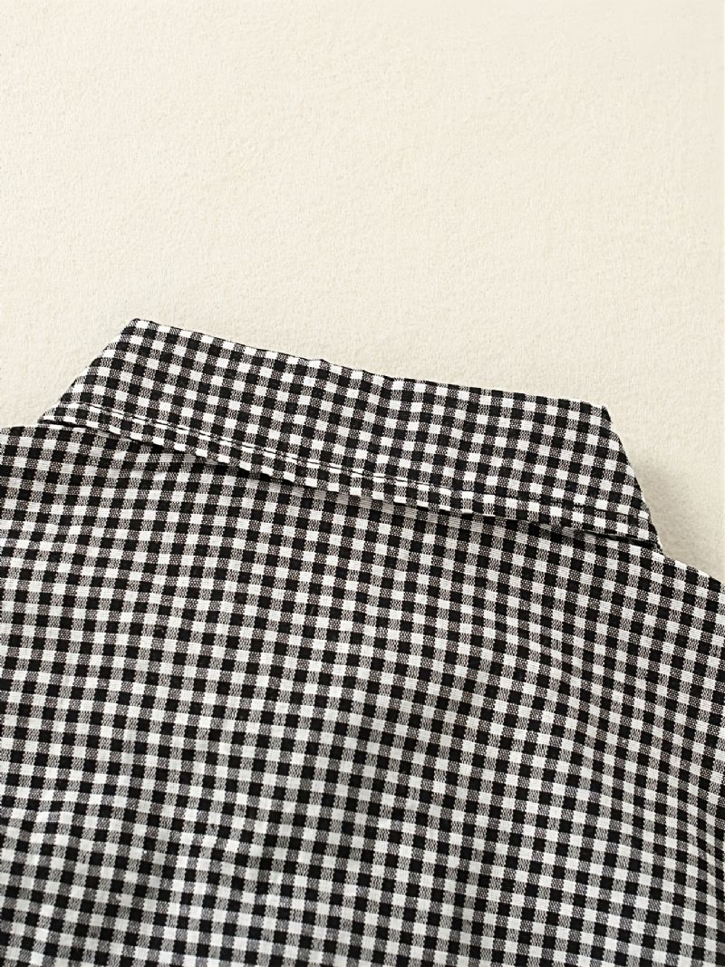 2 Stk Efterår Vinter Piger Casual Sort Plaid Skjorte + Gul Strikket Stribet Slanke Nederdel Sæt