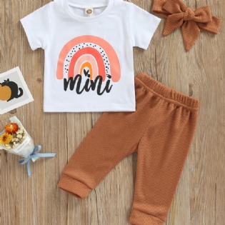 2 Stk Nyfødt Baby Pige Sæt Regnbue Alfabet Print T-shirt Ensfarvet Vaffelbukser
