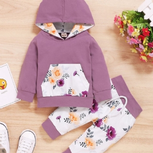 2 Stk Pige Blomster Hooded Pocket Langærmet Sweatshirt Sæt