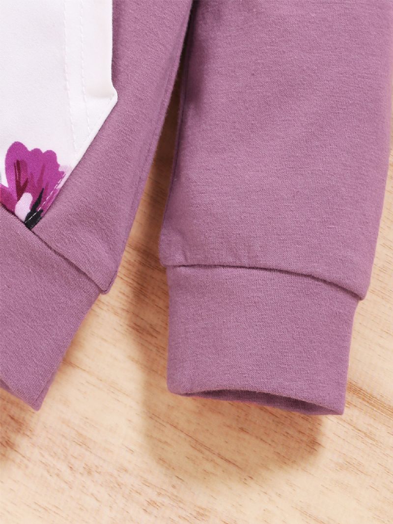 2 Stk Pige Blomster Hooded Pocket Langærmet Sweatshirt Sæt