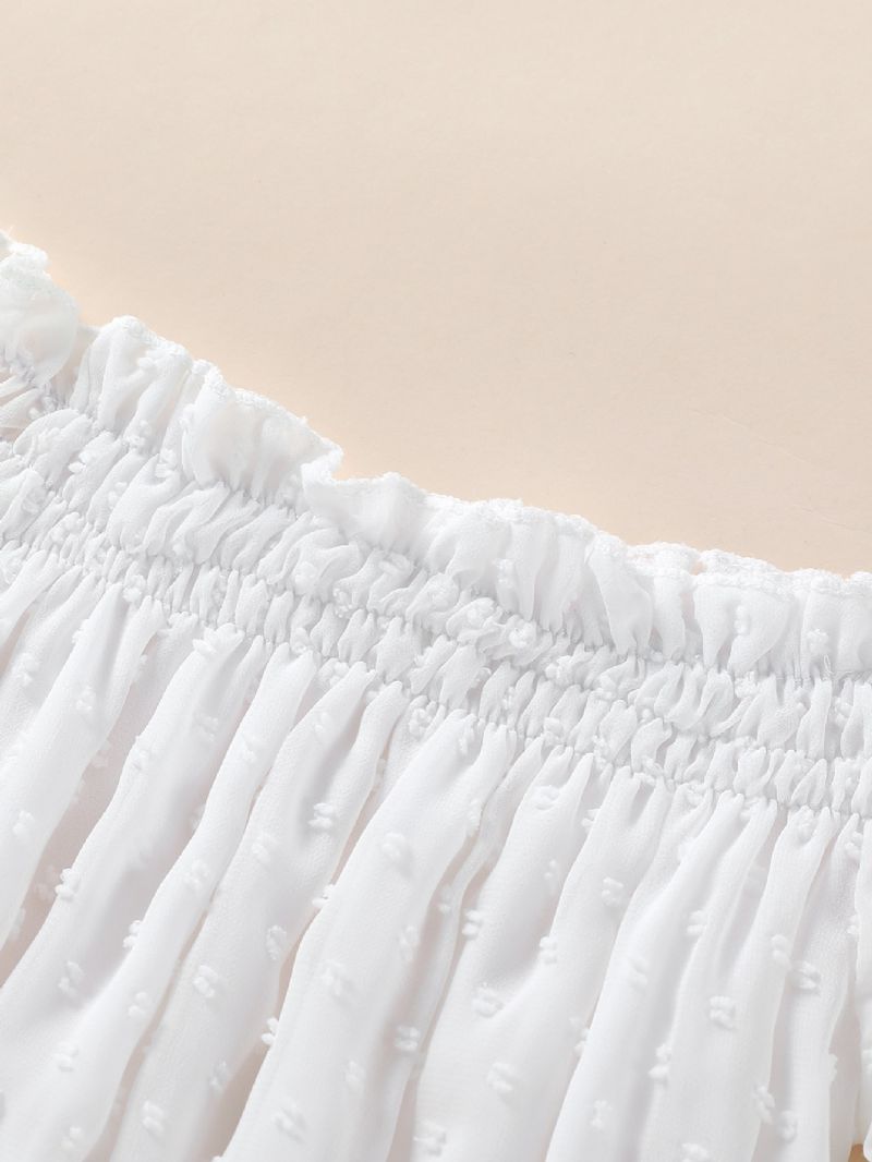 2 Stk. Pige Chiffon Off The Shoulder Langærmet Top & Ripped Flared Jeans Sæt