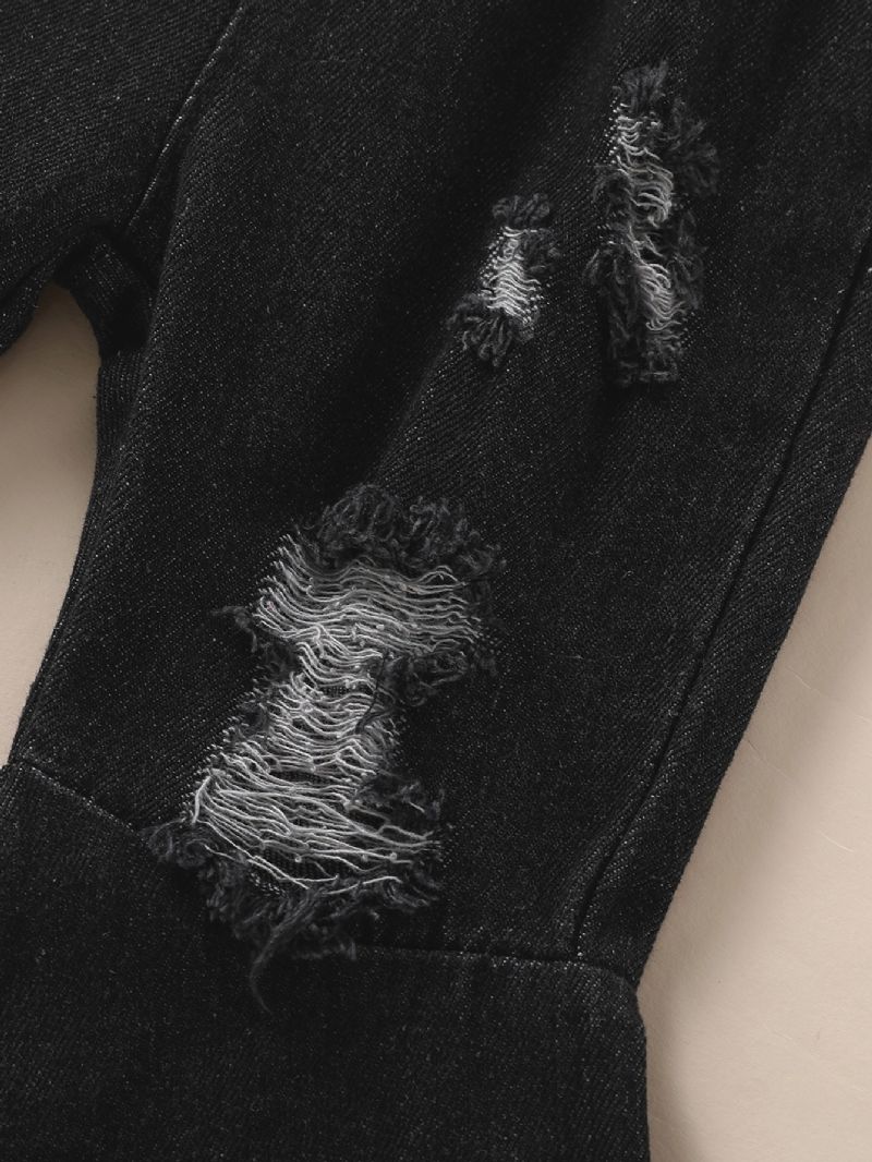 2 Stk. Pige Chiffon Off The Shoulder Langærmet Top & Ripped Flared Jeans Sæt