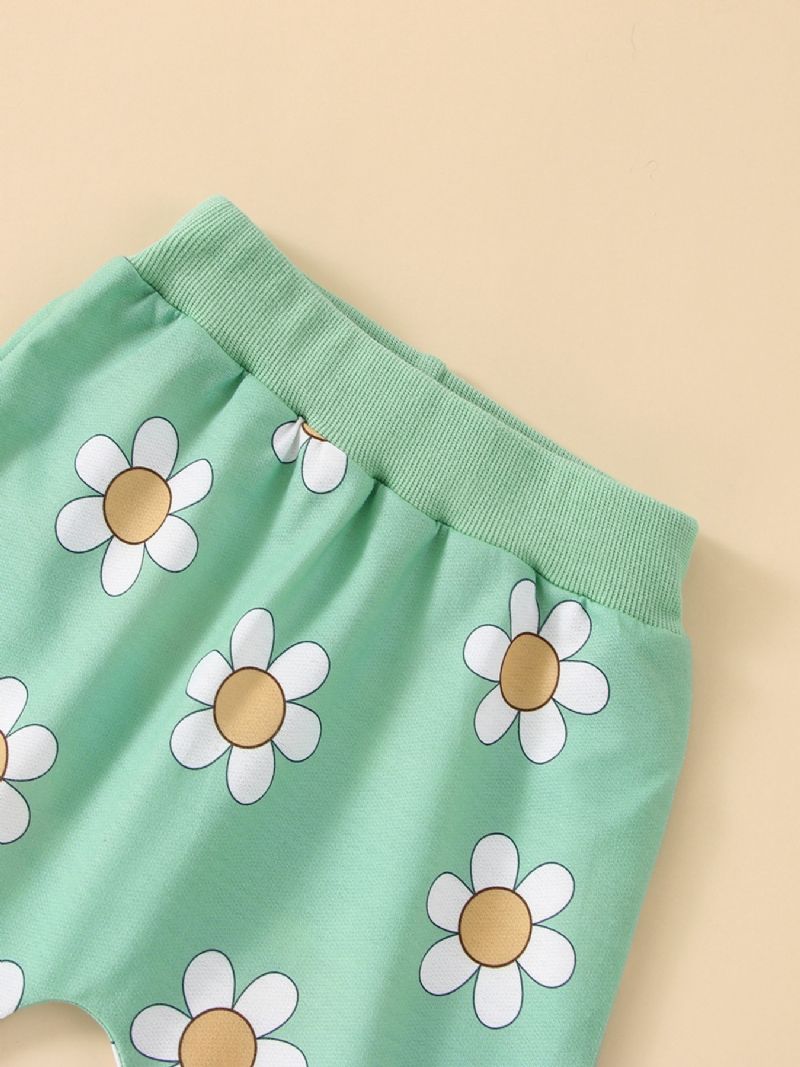 2 Stk Pige Efterårstøj Langærmet Blomsterprint Sweatshirt Top & Bukser Outfit