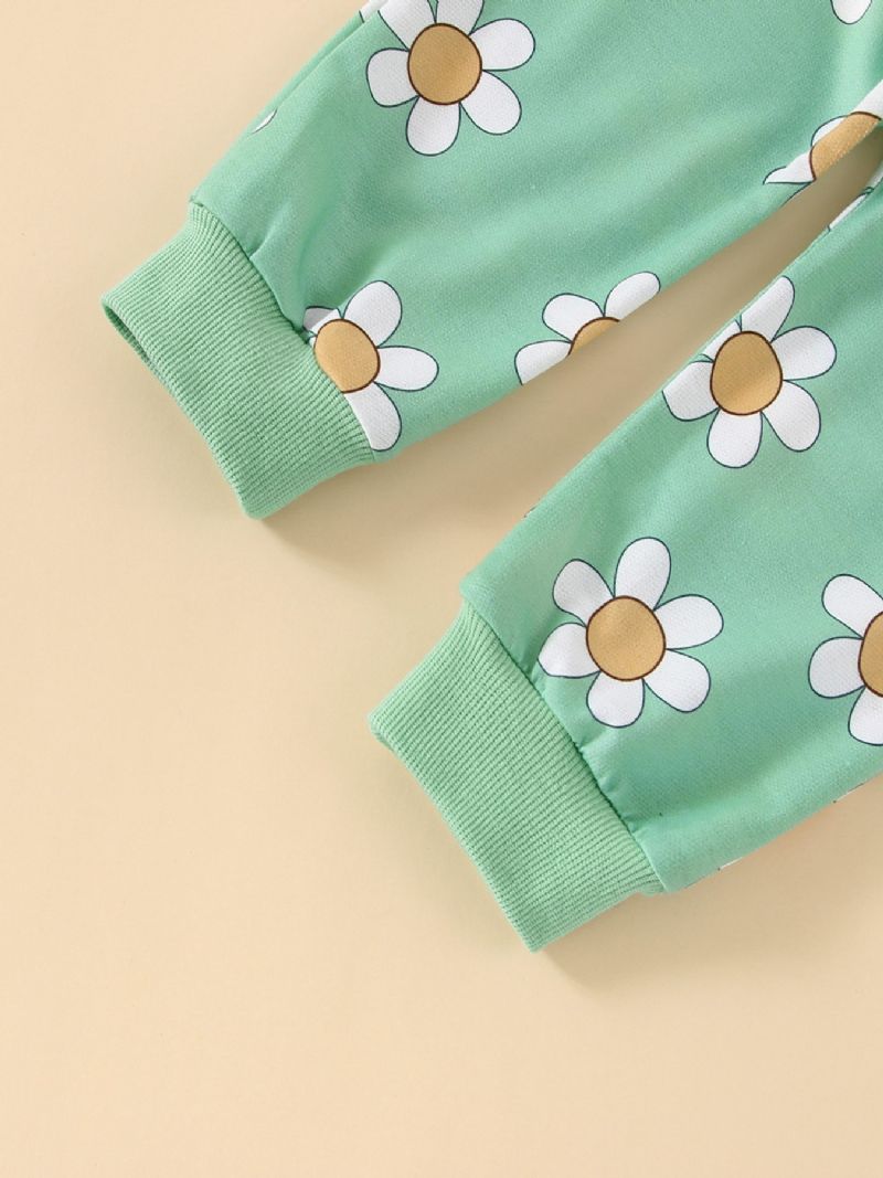 2 Stk Pige Efterårstøj Langærmet Blomsterprint Sweatshirt Top & Bukser Outfit