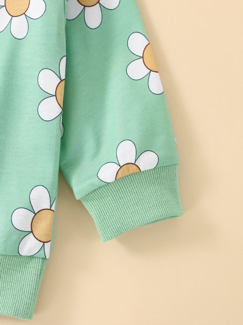 2 Stk Pige Efterårstøj Langærmet Blomsterprint Sweatshirt Top & Bukser Outfit