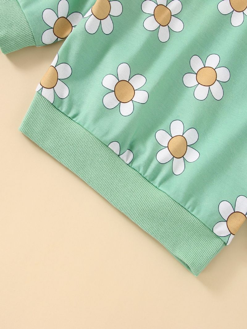 2 Stk Pige Efterårstøj Langærmet Blomsterprint Sweatshirt Top & Bukser Outfit