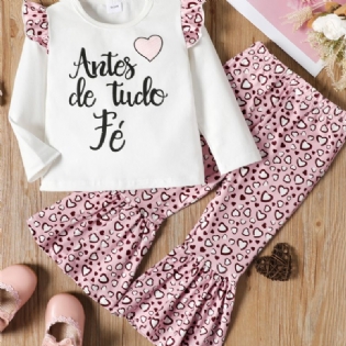 2 Stk Piger Brev Print Langærmet Pink Leopard Bukser Sæt