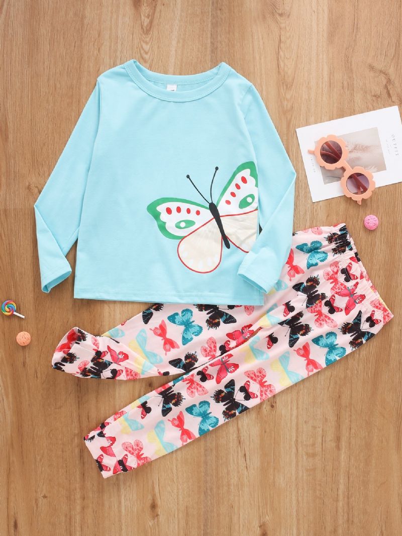 2 Stk Piger Casual Butterfly Print Langærmet Sæt