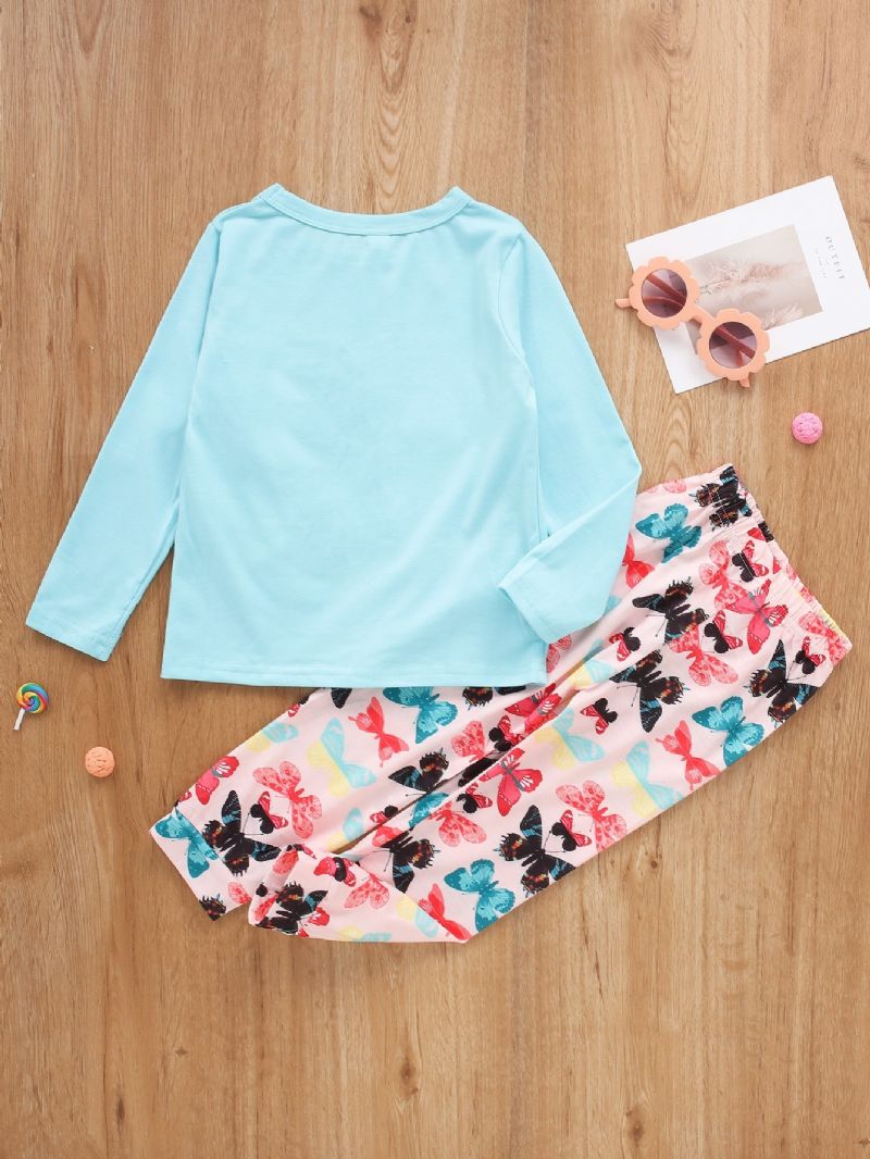 2 Stk Piger Casual Butterfly Print Langærmet Sæt