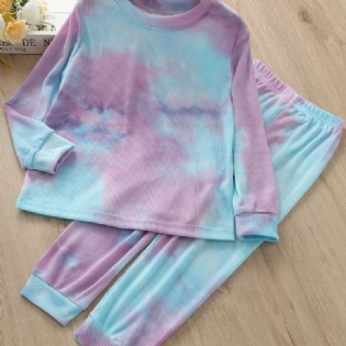 2 Stk Piger Casual Tie Dye Langærmede Rundhalsede Toppe Og Bukser Sæt Børnetøj