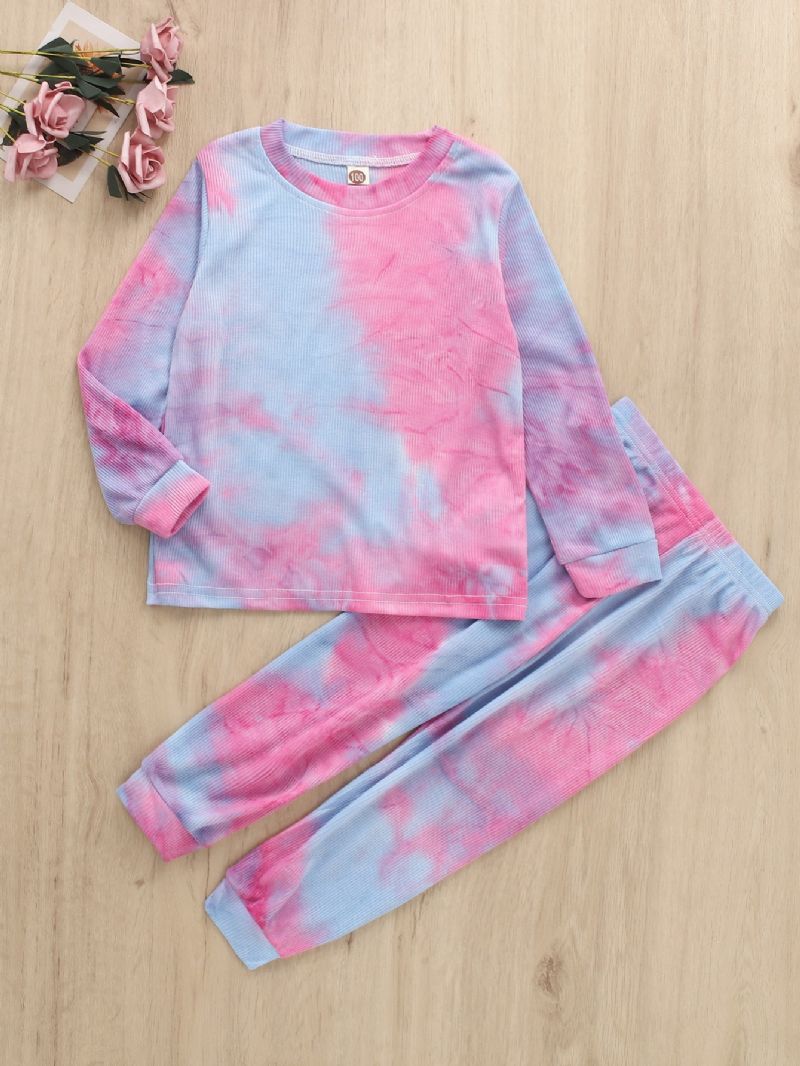 2 Stk Piger Casual Wear Tie Dye Print Langærmede Bukser Sæt