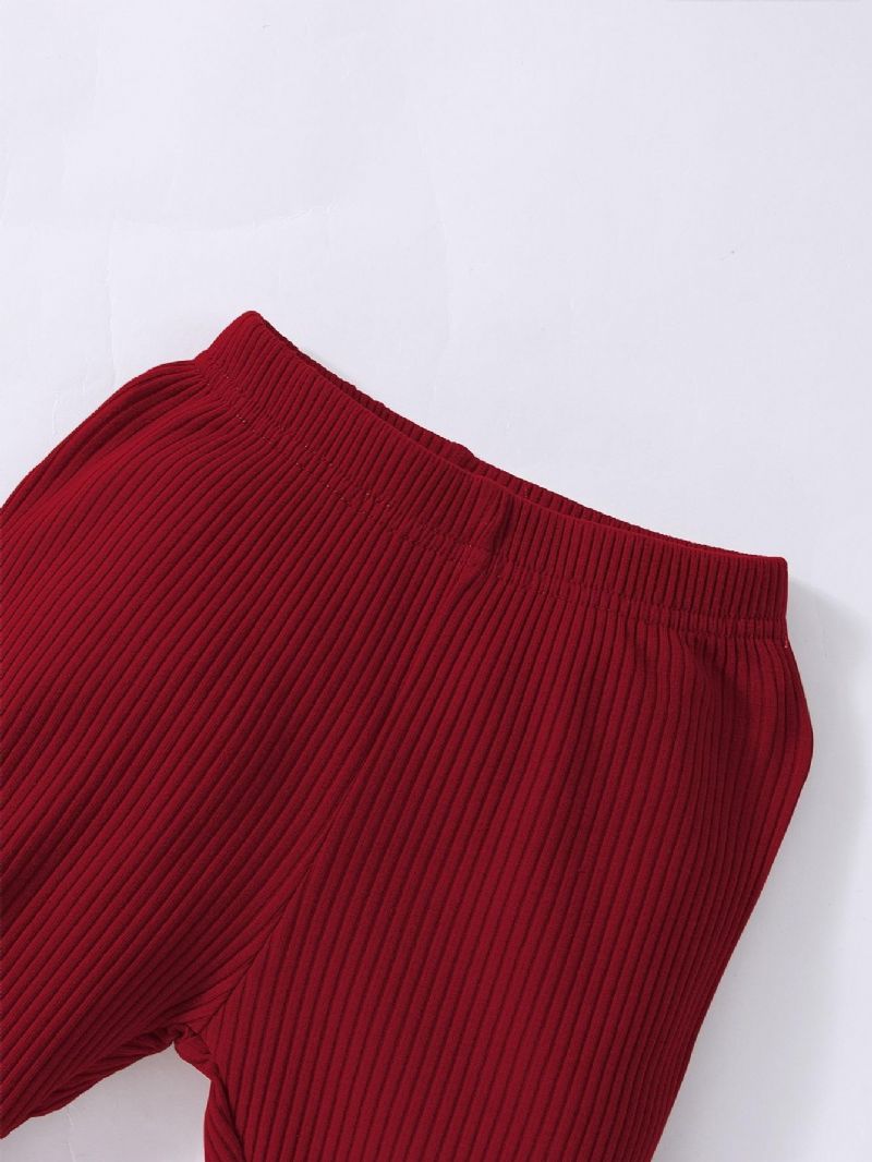 2 Stk Piger Ensfarvet Langærmet Sweater & Bukser Sæt