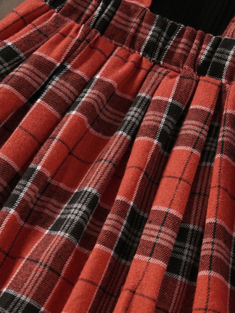 2 Stk Piger Ensfarvet Top & Stribet Plaid Nederdel