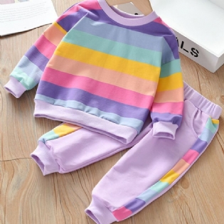 2 Stk Piger Pullover Regnbuestribet Sweatshirt & Bukser Sæt Børnetøj