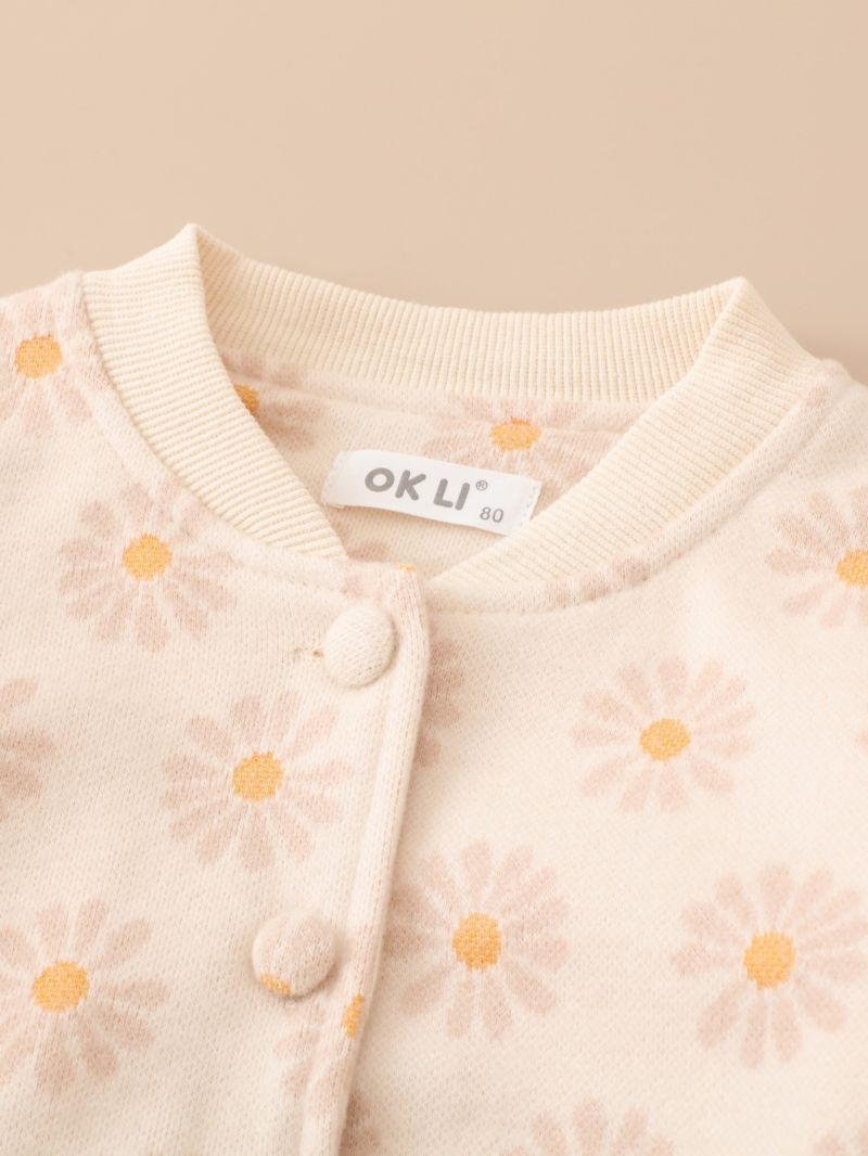 2 Stk Småbørnspiger Blomstertryk Knap Langærmet Top & Nederdel Sæt