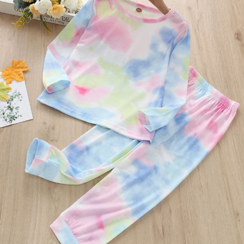 2 Stk. Toddler Piger Casual Pink Tie Dye Print Langærmede Bukser