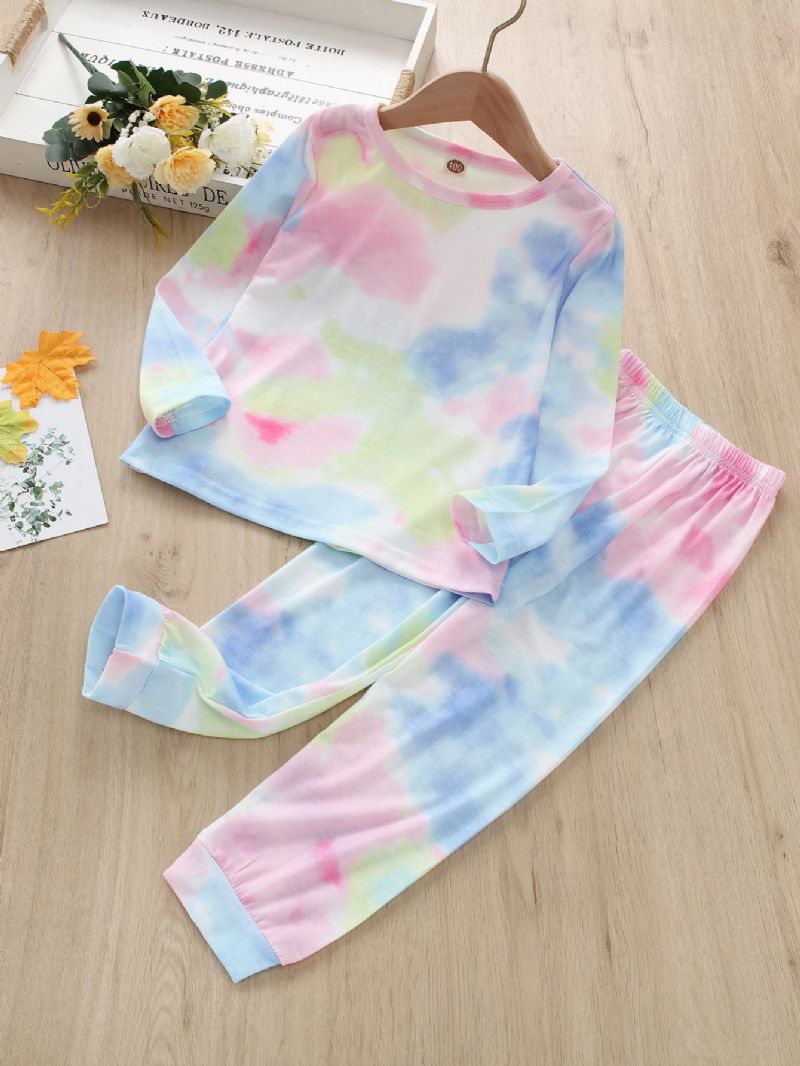 2 Stk. Toddler Piger Casual Pink Tie Dye Print Langærmede Bukser