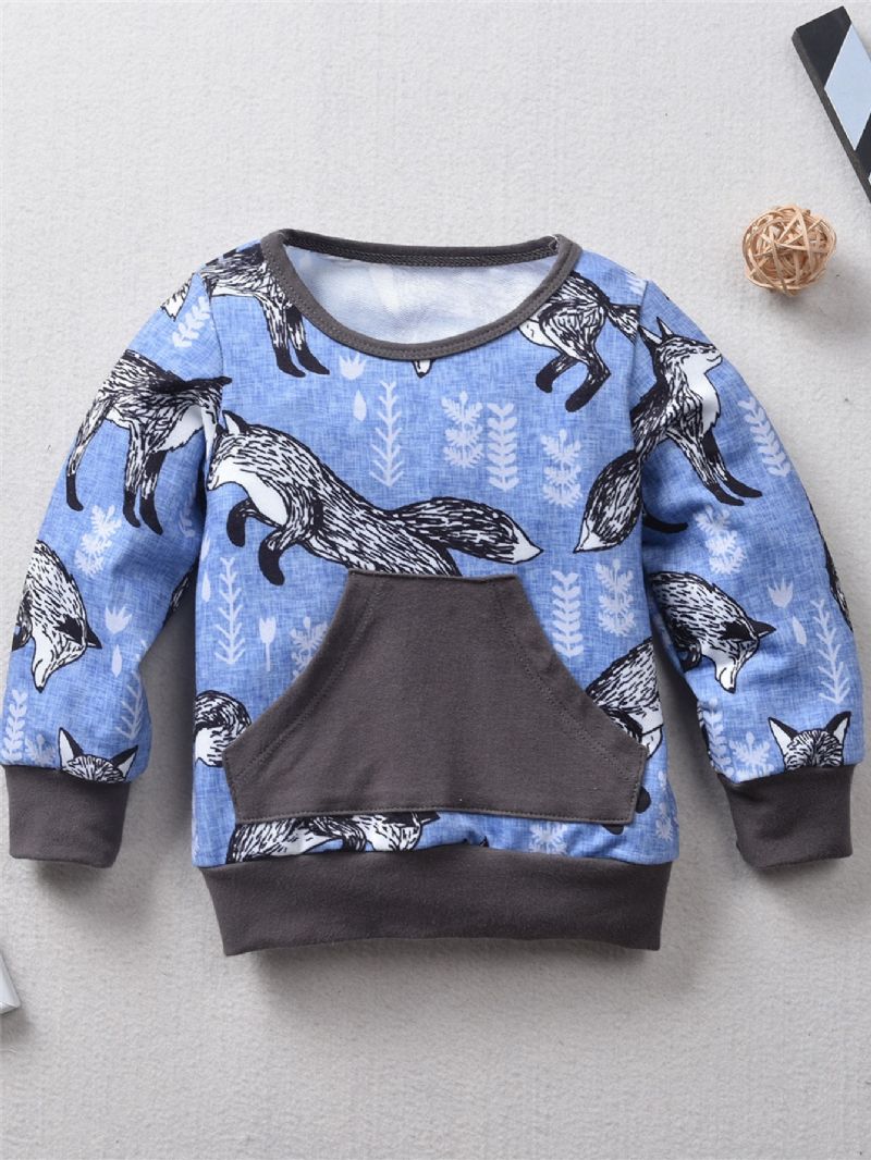 2stk Efterår Vinter Piger Snow Fox Print Sweatshirt Suit Sæt