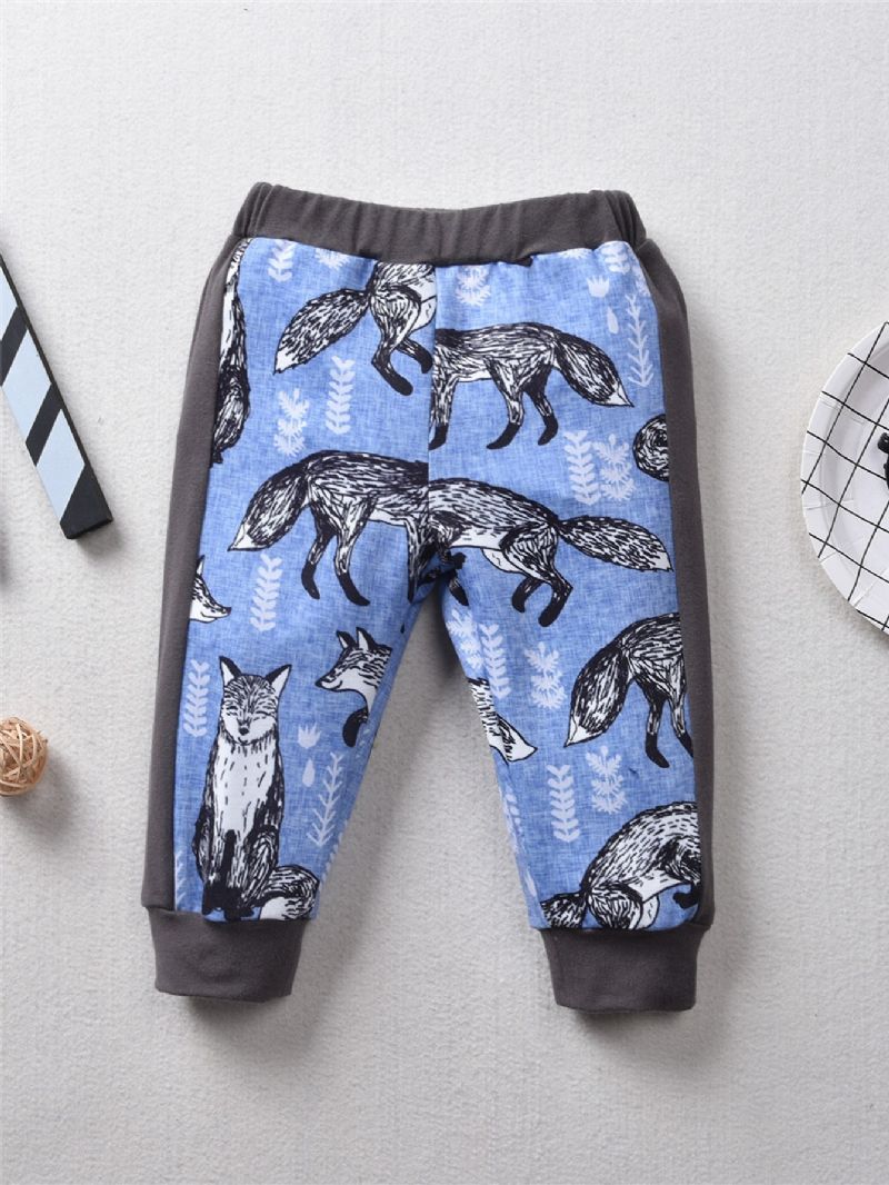 2stk Efterår Vinter Piger Snow Fox Print Sweatshirt Suit Sæt