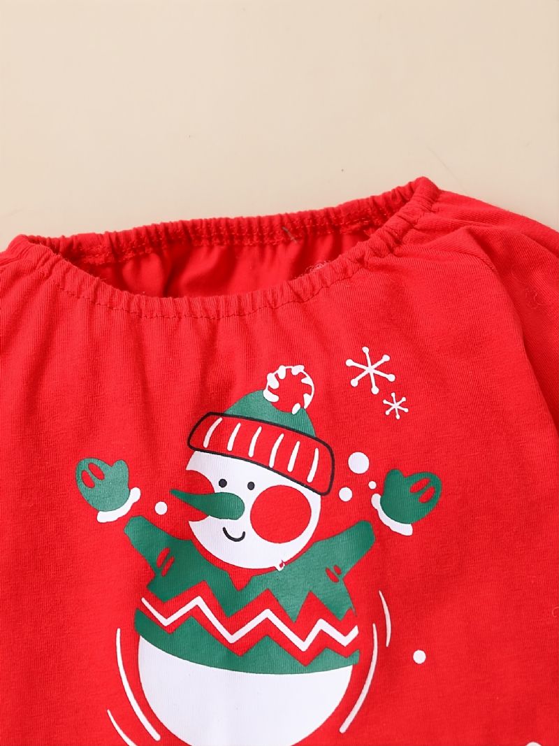 2stk Piger Christmas Snowman Top & Flared Bukser Sæt Vintersæt