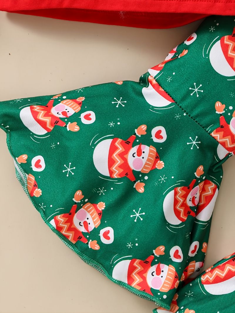 2stk Piger Christmas Snowman Top & Flared Bukser Sæt Vintersæt