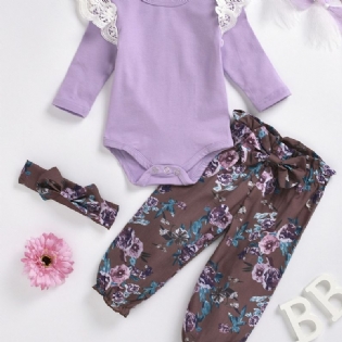 3 Stk Baby Pige Blonde Romper Blomster Print Lilla Jakkesæt