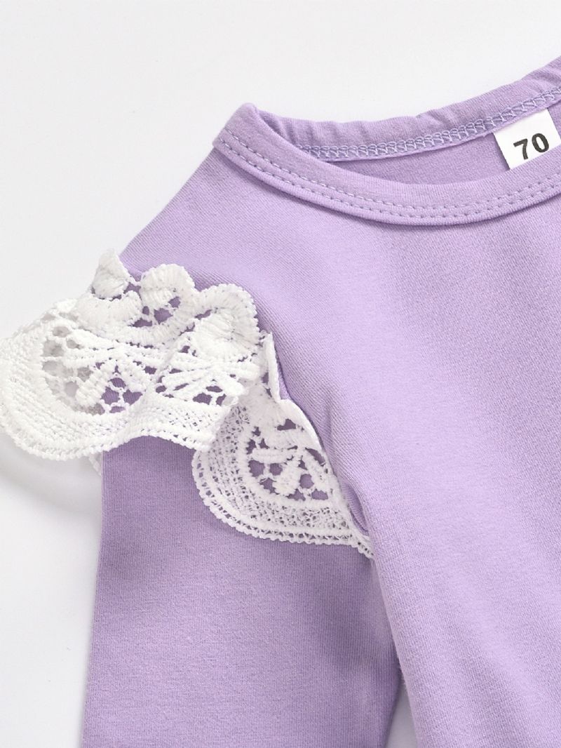 3 Stk Baby Pige Blonde Romper Blomster Print Lilla Jakkesæt