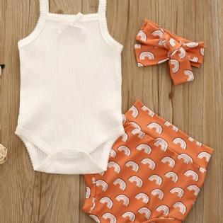 3 Stk Baby Pige Seler Jumpsuit & Short Med Sløjfe Pandebånd Sæt