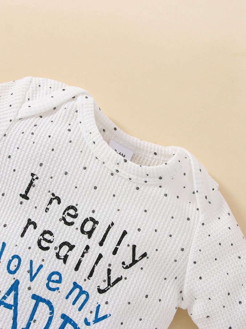 3 Stk Baby Piger Alfabet Print Langærmet Bodysuit & Flared Bukser Sløjfe Sæt