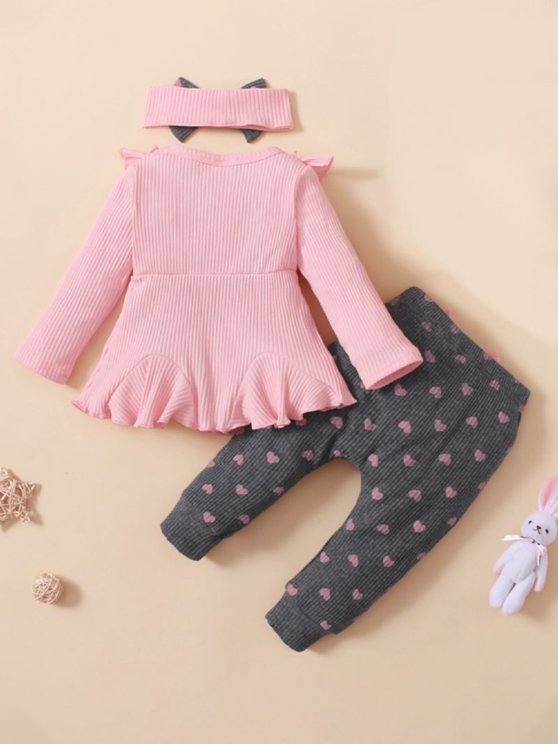 3 Stk Baby Piger Søde Flæsetrøje Leggings & Sløjfe Pandebånd Sæt