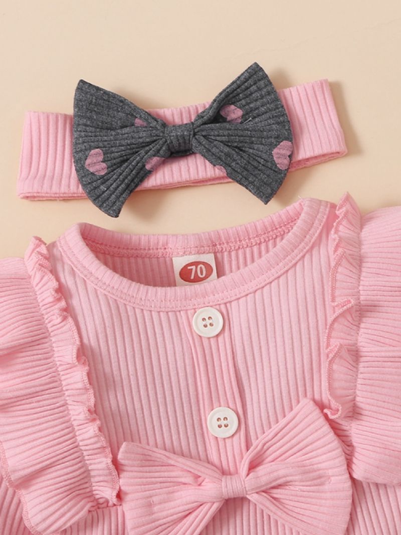 3 Stk Baby Piger Søde Flæsetrøje Leggings & Sløjfe Pandebånd Sæt