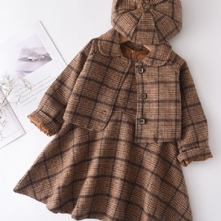 3 Stk Babypiger Plaid Vest Kjole & Frakke & Baskersæt Børnetøj