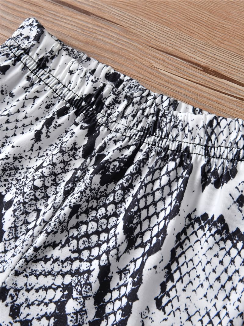 3 Stk Pige Top Knot & Crop Top Babe Print Rund Hals Langærmet + Udstrækkende Bukser + Sløjfe Pandebånd Sæt