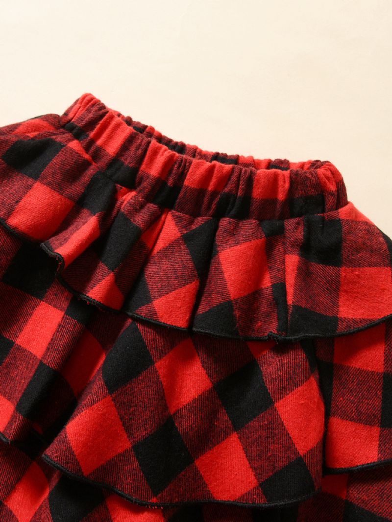 3 Stk Piger Juletøj Plaid Nederdel Sort Skjorte Med Pandebånd Efterår Vinter Outfits