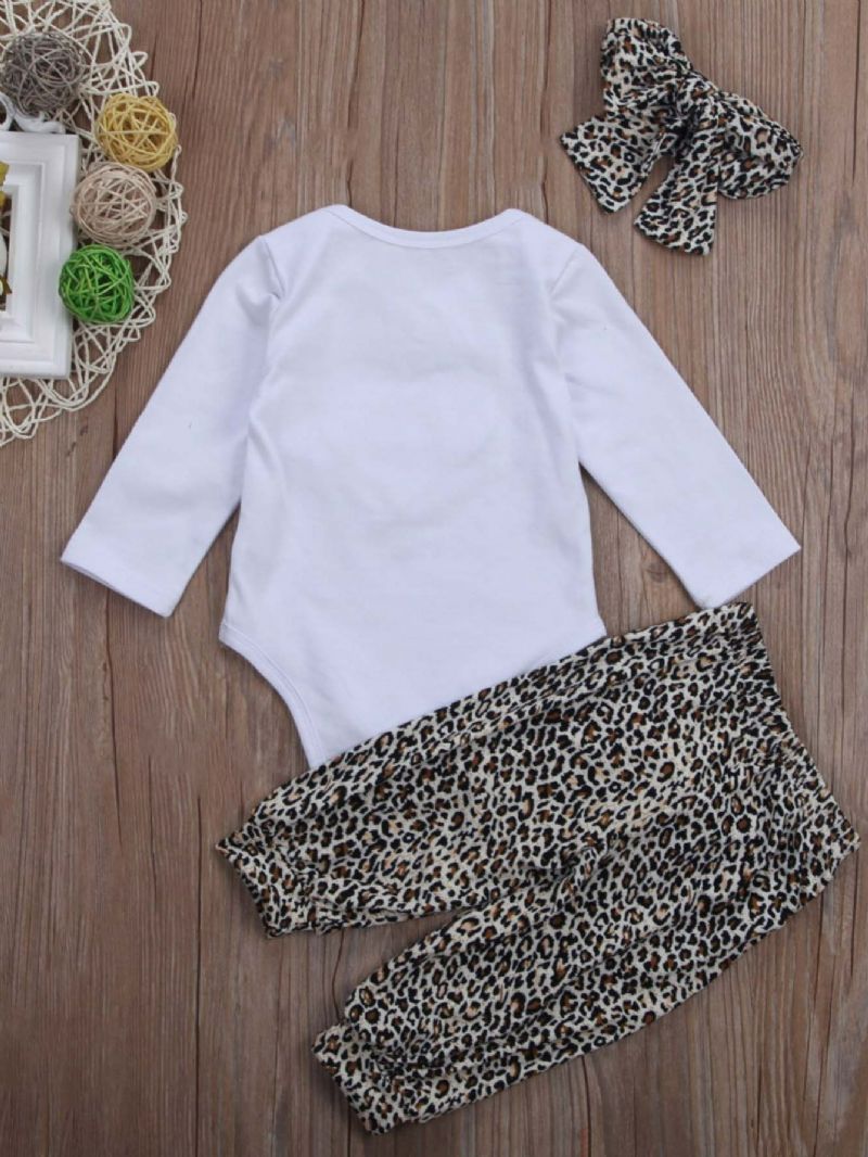 3stk Pige Leopard Print Hjerte Romper & Bukser Med Pandebånd