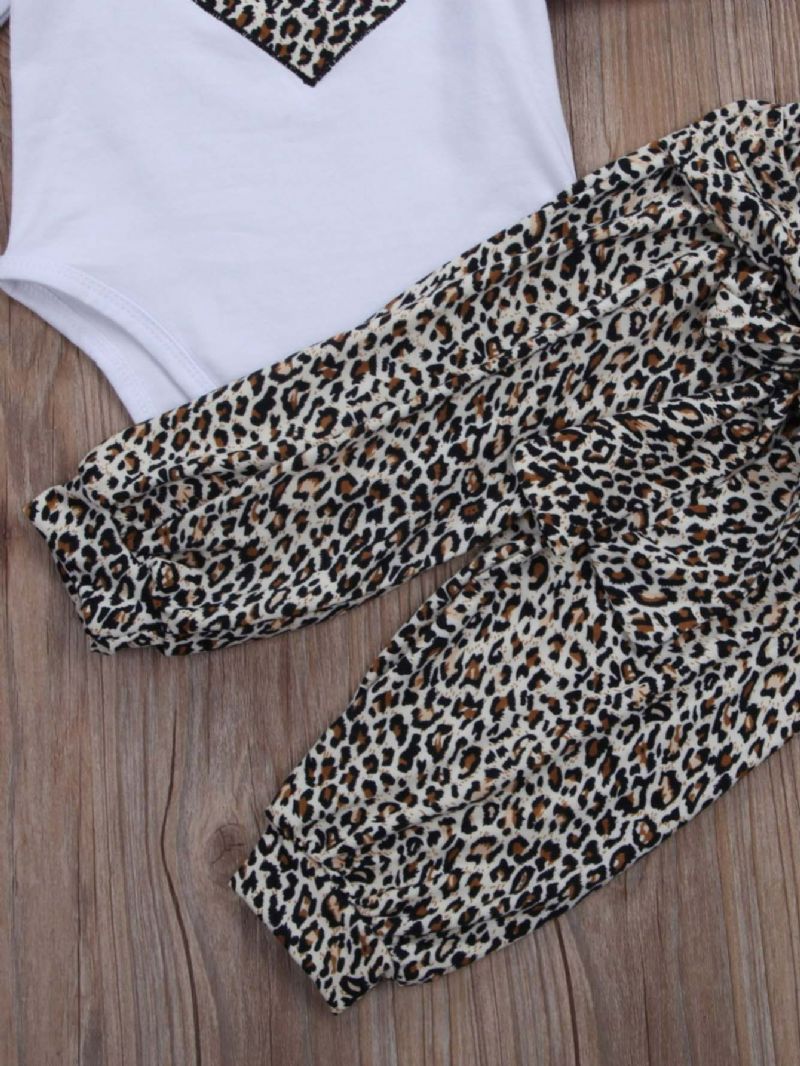 3stk Pige Leopard Print Hjerte Romper & Bukser Med Pandebånd