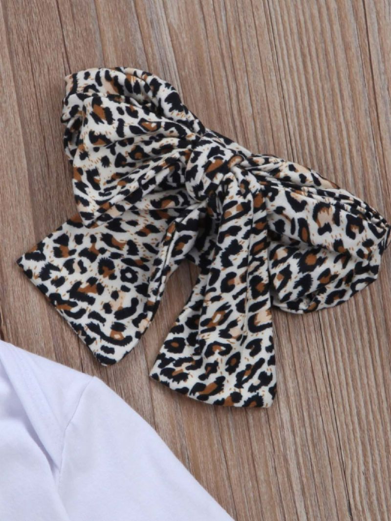 3stk Pige Leopard Print Hjerte Romper & Bukser Med Pandebånd